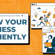 llustrative graphic with the text 'Grow Your Business Efficiently' showcasing sustainable outsourcing services by Admin 24 Seven, with visual elements of business growth, teamwork, and efficiency.